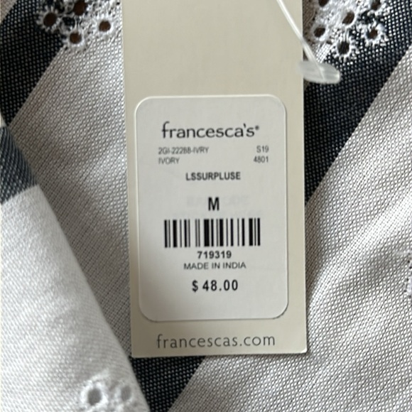 NWT Francesca’s Blue Rain Long Sleeved Striped Blouse, Size Medium - Picture 6 of 8